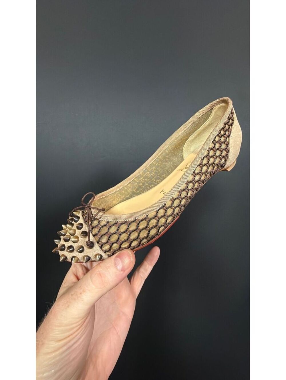 Christian Louboutin Brown Spike Flats Size 37.5